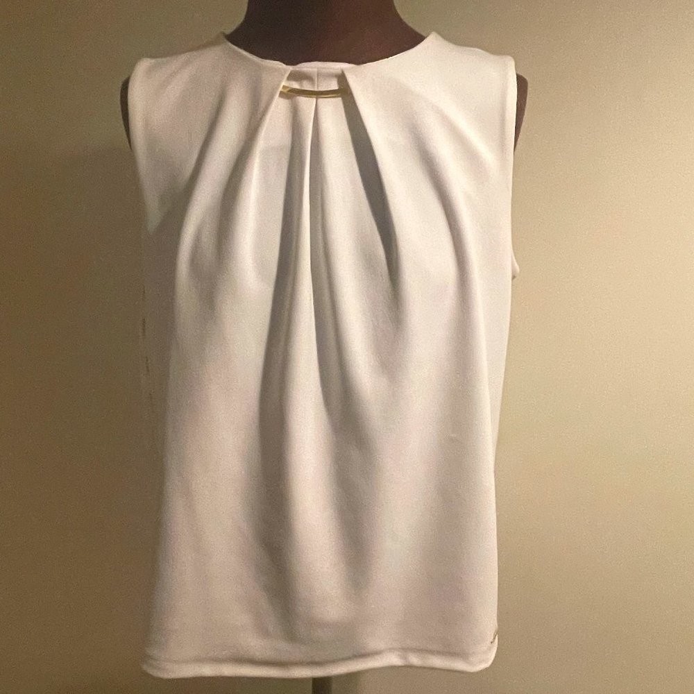Embellished Pleated Sleeveless Top White Calvin Klein